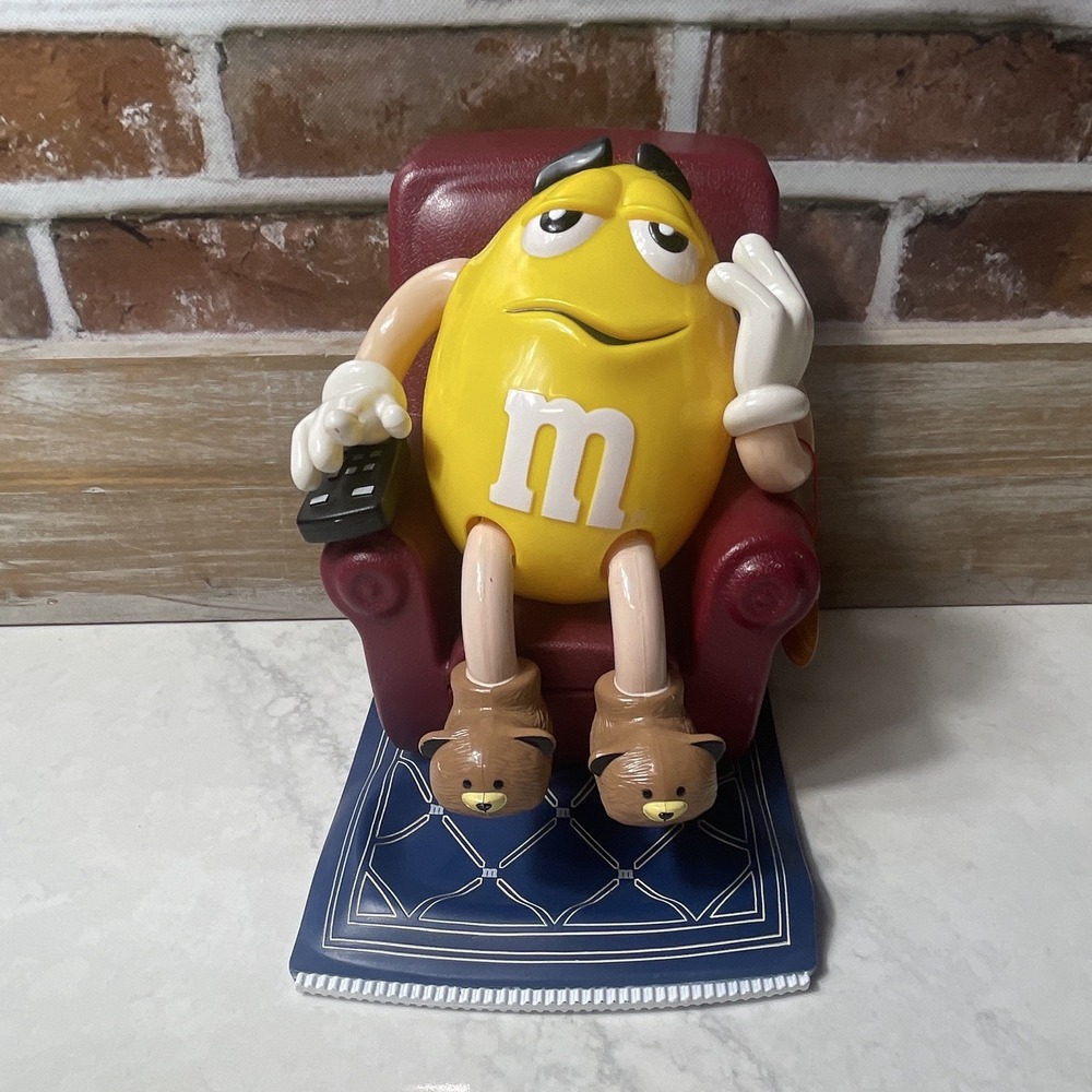 M&M's Yellow Character Candy Dispenser Red Chair with Bear Slippers